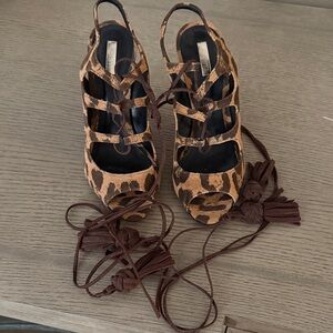 SCHUTZ Brown Leopard Lace-Up Heels